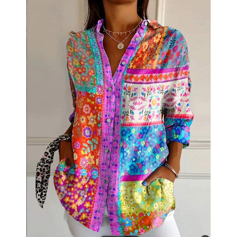Fashion Casual Shirt Digital Printing Lapel Long Sleeve Shirt
