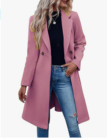 Long Woolen Women's Waist-controlled Lace-up Double Breasted Coat