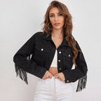 Women's Fashion Tassel Raw Edge Denim Jacket