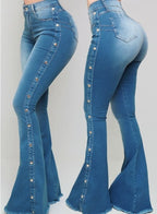 High Waist Stretch Ladies Mopping Denim Flared Pants