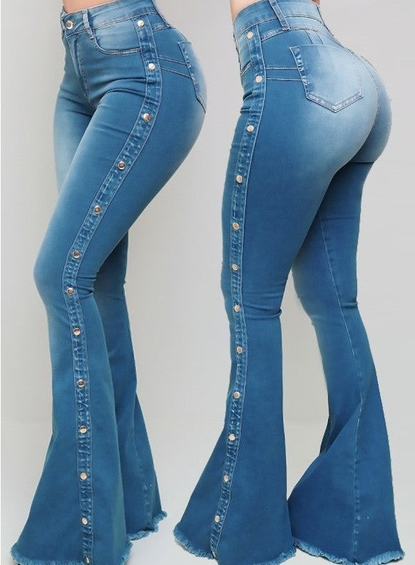 High Waist Stretch Ladies Mopping Denim Flared Pants