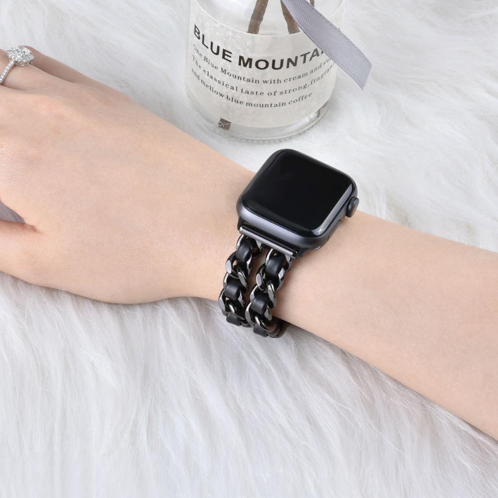 Compatible with Apple, Strap Cuban Link Bracelet IWatch Leather  Metal Strap
