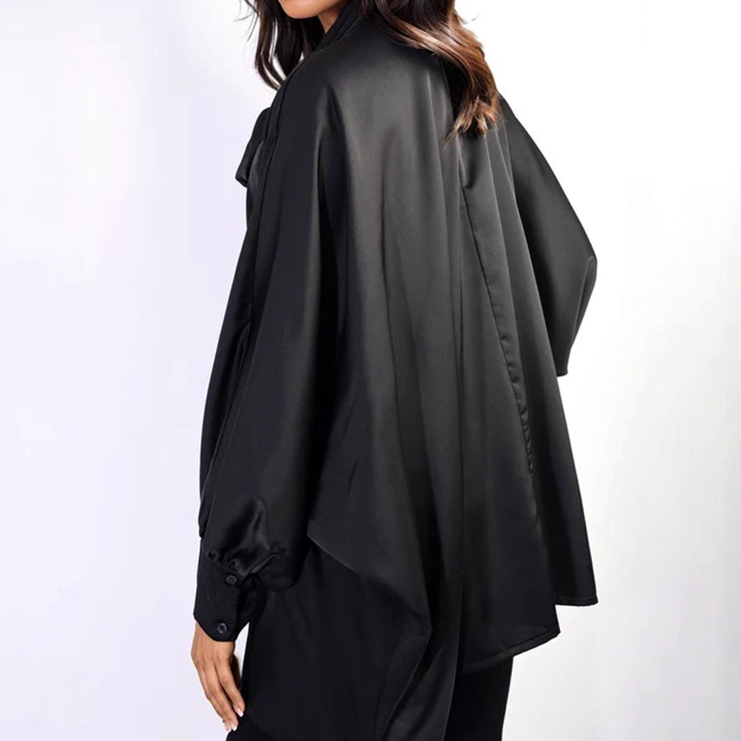 Fashion Bowknot Lace-up Long Sleeve Loose Shirt