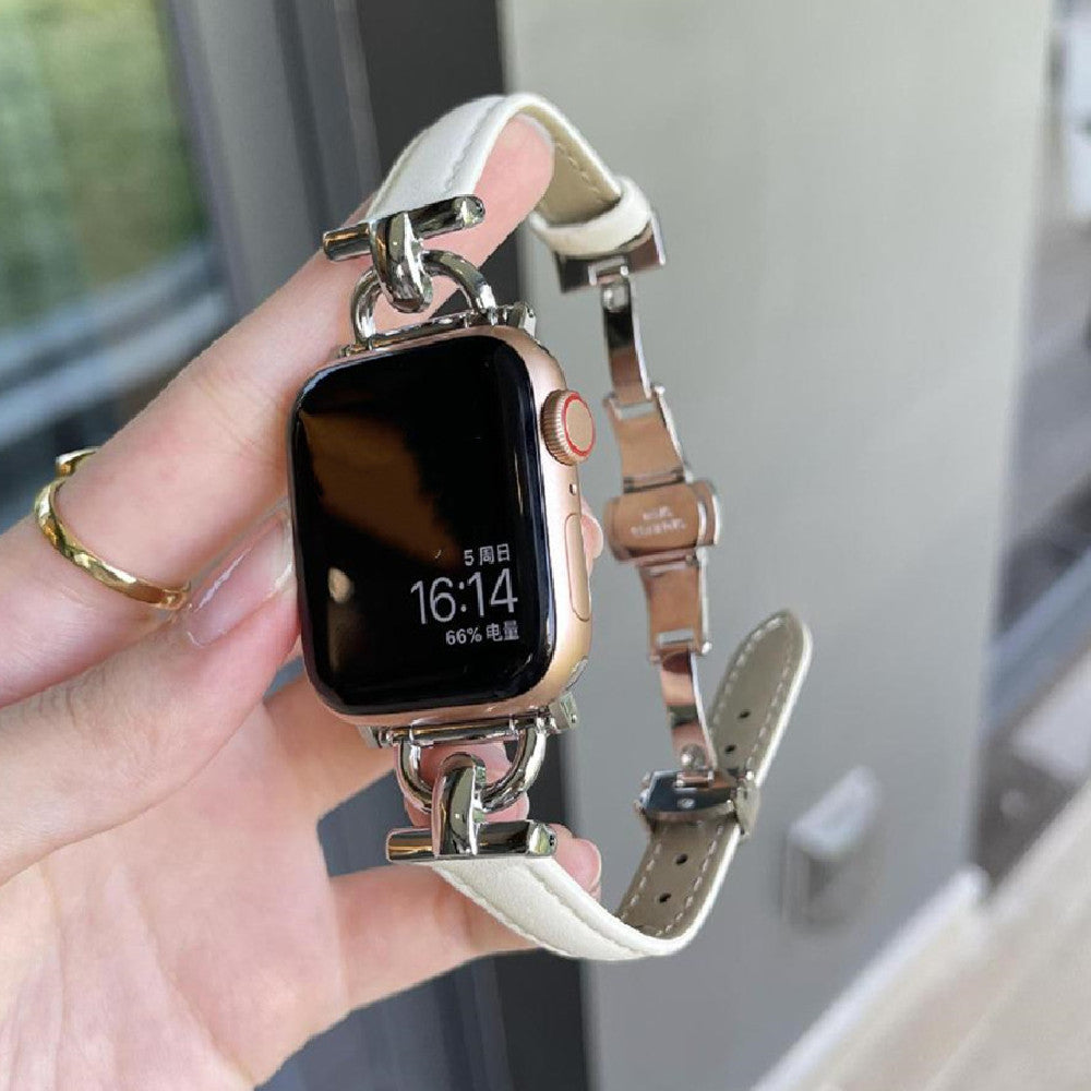 Watch Strap Advanced Genuine Leather D-shaped Metal Butterfly Clasp Women's