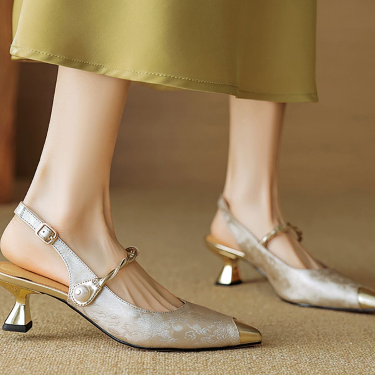 Ankle-strap Stilettos Sandals Pointed Toe Mid Heel Women's Summer