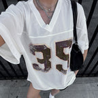 American Street Sports Style Digital Printing Loose V-neck T-shirt