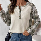 Casual Simple Retro Texture Fabric Plaid Stitching Women's Top