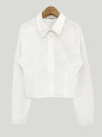 Waist-tight Slimming And Short Long-sleeved Shirt Women's Lapel Shirt