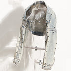 Women's High Waisted Shawl Denim Short Jacket