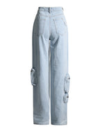Vintage Light Blue Washed High-waisted Tooling Jeans For Women