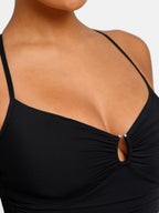 Solid Color Fashion Slim Fit Slimming One-piece Women's Double-shoulder Strap Swimsuit