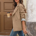 Vintage Leopard Print Stitching Suit Jacket For Women