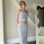 Floral Strap Tube Coat Skirt Suit