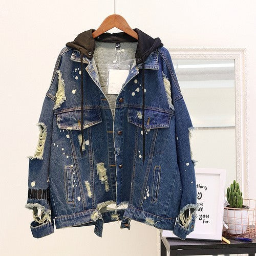 New Korean Women's Hooded Denim Short Jacket
