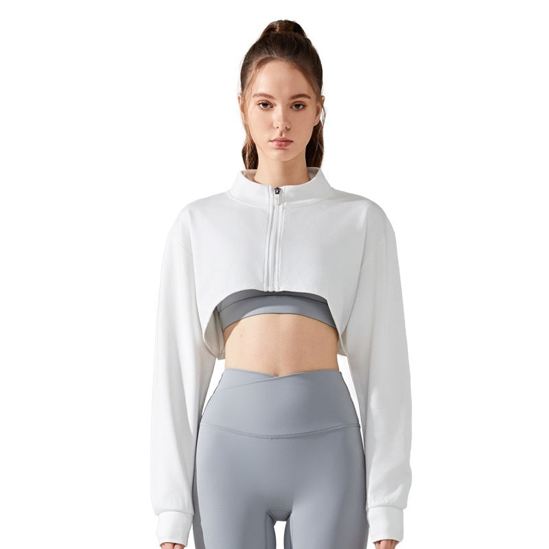 Short Navel Yoga Clothes Coat Long Sleeve Stand Collar