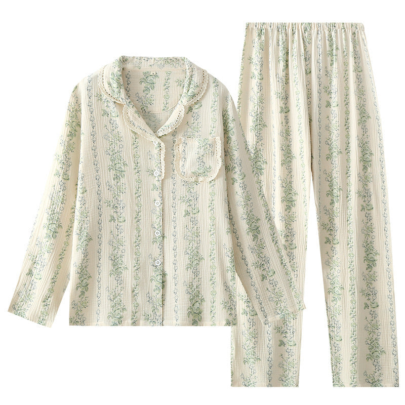 Double-layer Gauze Floral All Cotton Loose Pajamas Homewear Suit