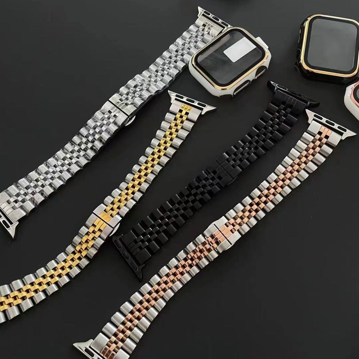 Stainless Steel Metal Five-bead Strap Double Color Shell Watchband Suit
