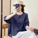 All-matching Western Style Cotton And Linen Short Sleeve Shirt