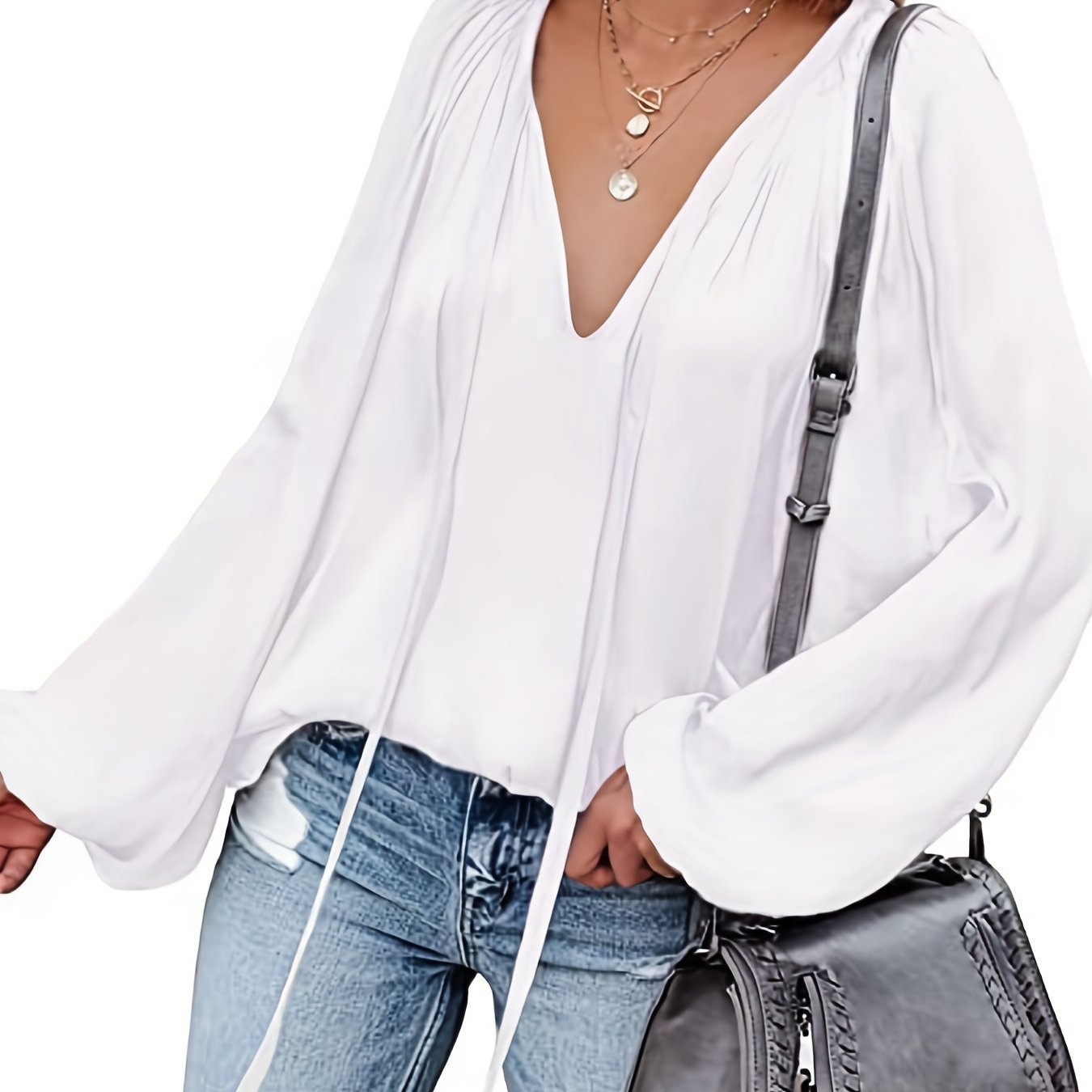 Women's Satin V-neck Long Sleeve Shirt Casual